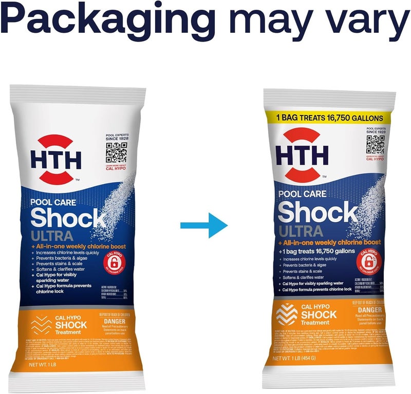 HTH 52047 Swimming Pool Care Salt Shock, Stabilized Chlorinator, 1 dose Treats 10000 gallons, 5x12oz Packets - Image 5